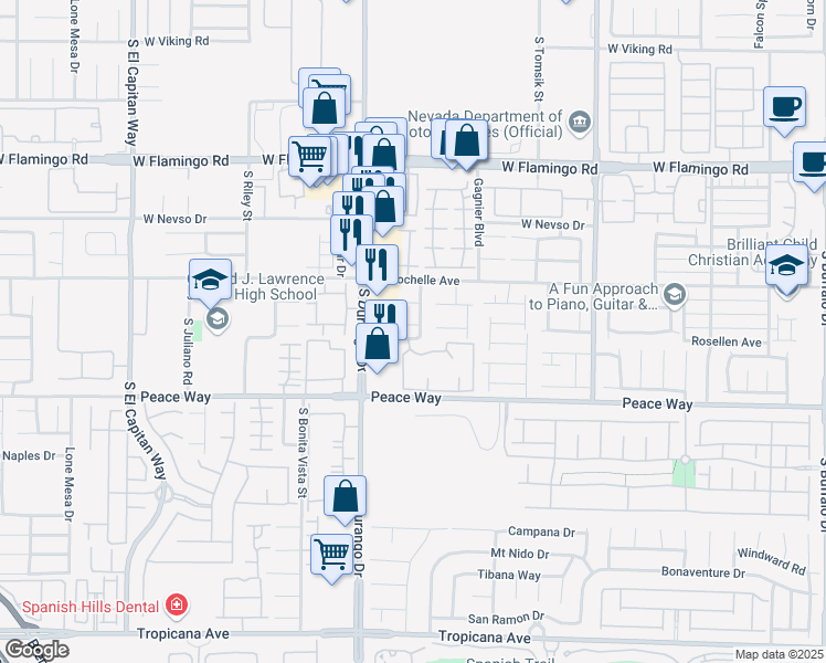 map of restaurants, bars, coffee shops, grocery stores, and more near 8513 Titania Court in Las Vegas