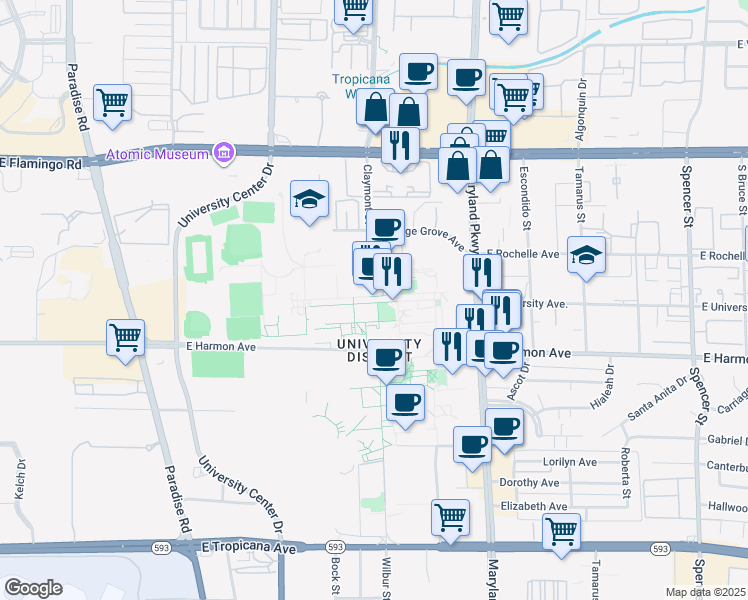 map of restaurants, bars, coffee shops, grocery stores, and more near in Las Vegas