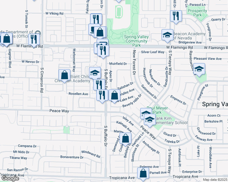 map of restaurants, bars, coffee shops, grocery stores, and more near 7773 Salishan Drive in Las Vegas