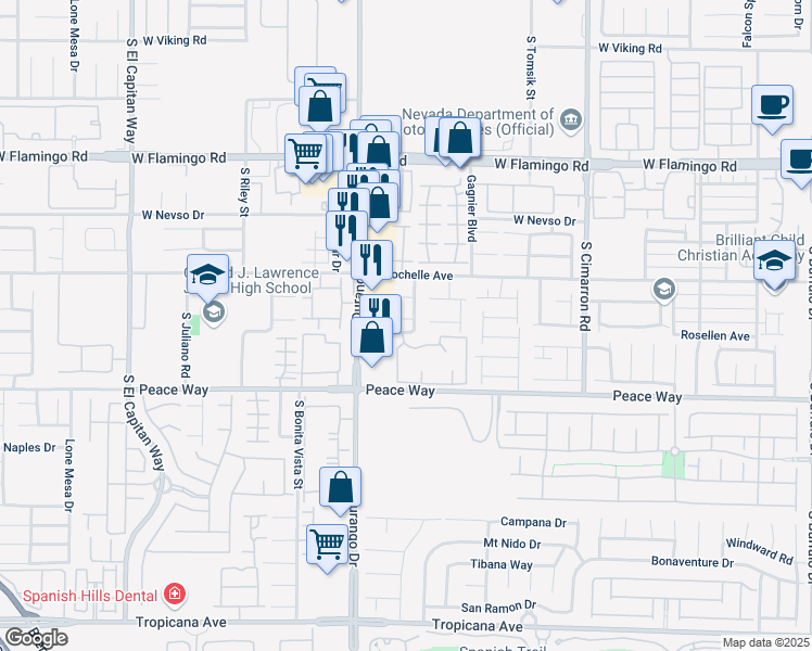 map of restaurants, bars, coffee shops, grocery stores, and more near 8513 Titania Court in Las Vegas