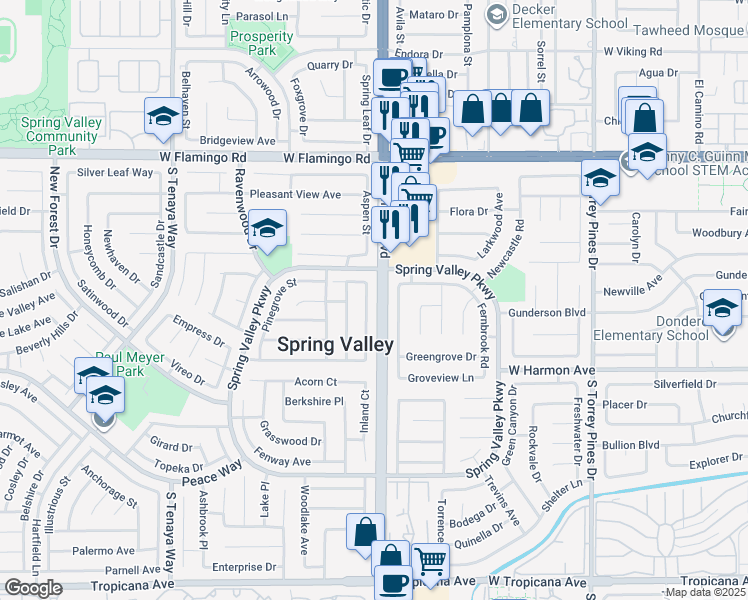 map of restaurants, bars, coffee shops, grocery stores, and more near 4364 Bramblewood Street in Las Vegas