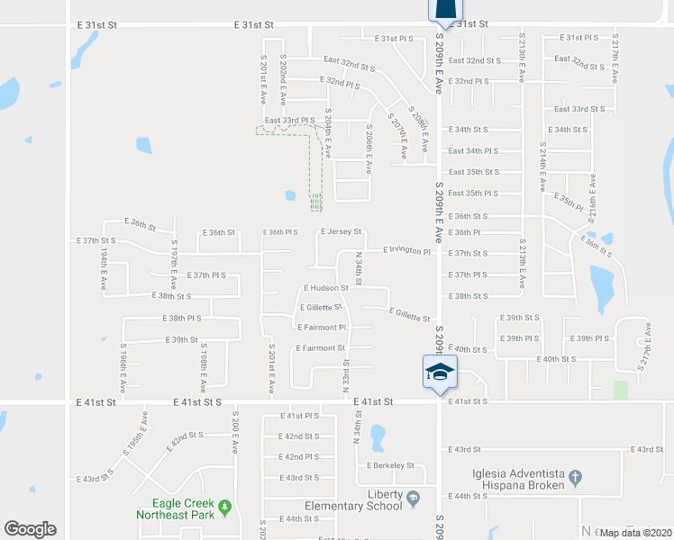 map of restaurants, bars, coffee shops, grocery stores, and more near 5717 North 33rd Street in Broken Arrow