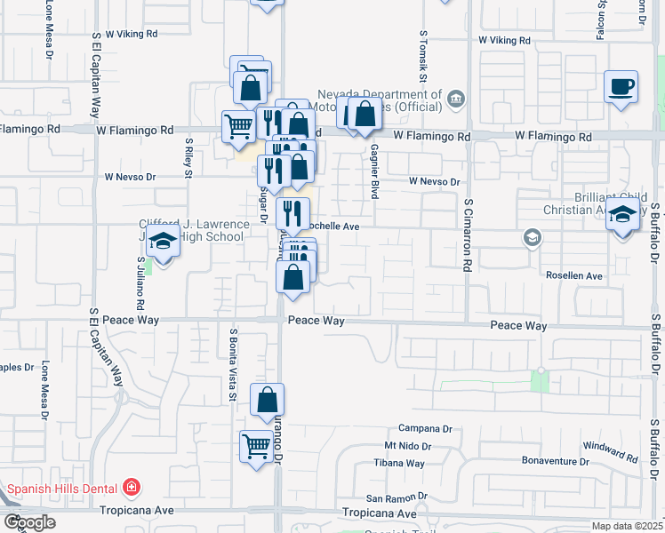 map of restaurants, bars, coffee shops, grocery stores, and more near 4384 Spruce Grove Street in Las Vegas