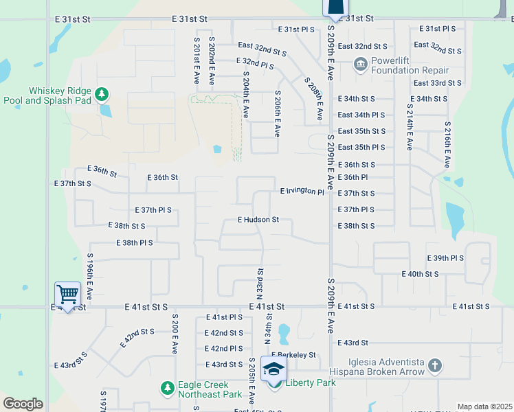 map of restaurants, bars, coffee shops, grocery stores, and more near 5715 North 33rd Street in Broken Arrow