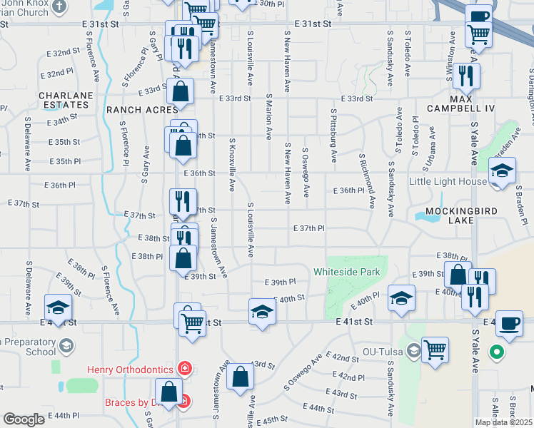 map of restaurants, bars, coffee shops, grocery stores, and more near 3722 East 37th Street in Tulsa