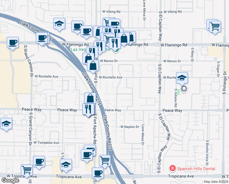 map of restaurants, bars, coffee shops, grocery stores, and more near 9230 Bush Poppy Avenue in Las Vegas