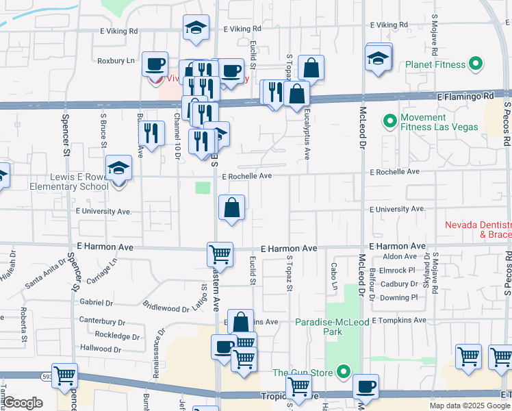 map of restaurants, bars, coffee shops, grocery stores, and more near 4386 Flagship Court in Las Vegas