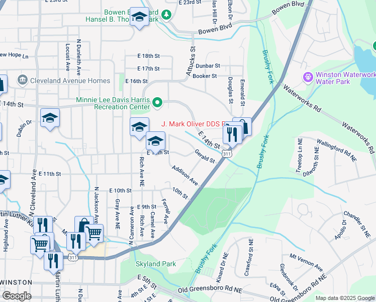 map of restaurants, bars, coffee shops, grocery stores, and more near in Winston-Salem
