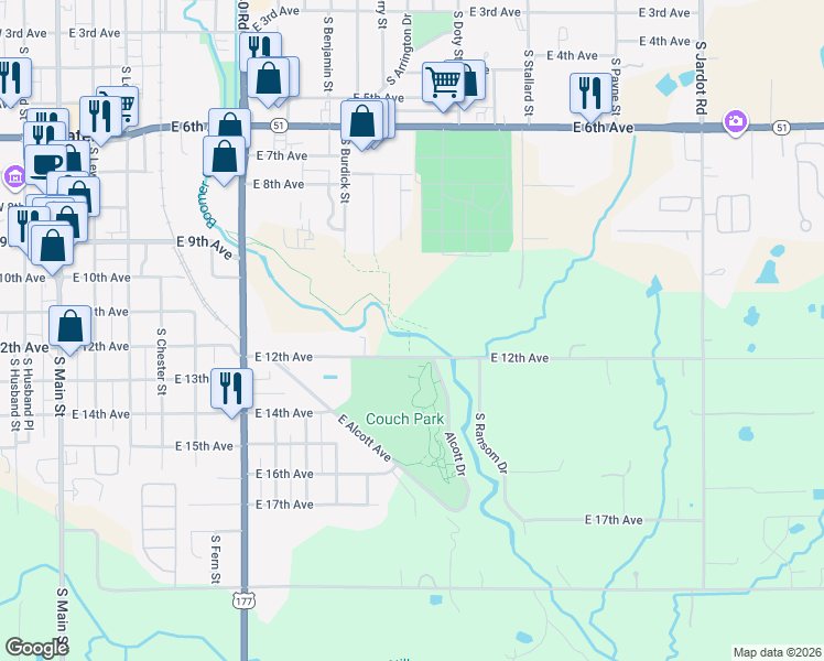 map of restaurants, bars, coffee shops, grocery stores, and more near 1008 East 12th Avenue in Stillwater