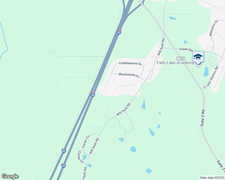 map of restaurants, bars, coffee shops, grocery stores, and more near 1677 Cobblestone Drive in Creedmoor