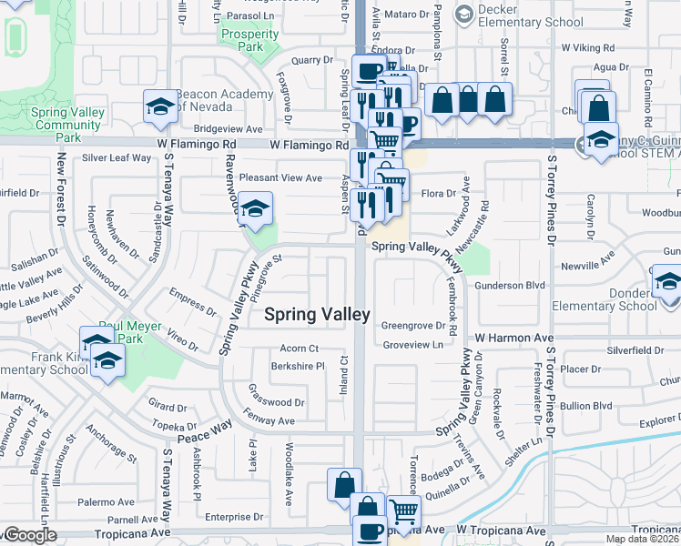 map of restaurants, bars, coffee shops, grocery stores, and more near 4364 Bramblewood Street in Las Vegas