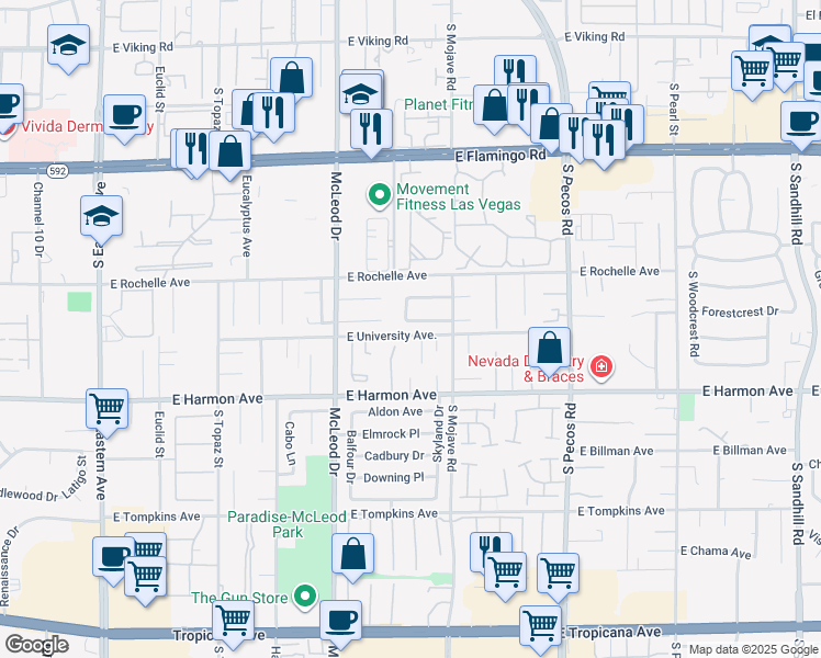 map of restaurants, bars, coffee shops, grocery stores, and more near 3123 Cardinal Lane in Las Vegas
