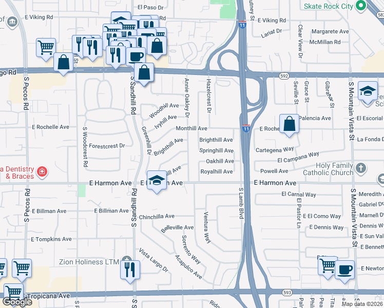map of restaurants, bars, coffee shops, grocery stores, and more near 4415 Annie Oakley Drive in Las Vegas