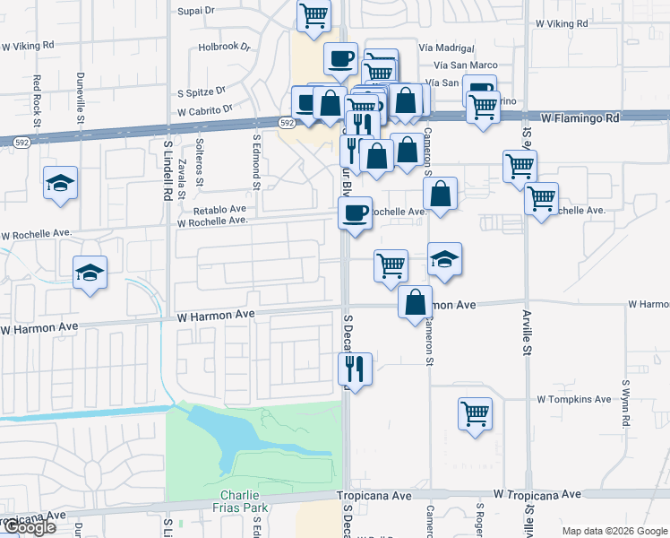 map of restaurants, bars, coffee shops, grocery stores, and more near 4410 Sandy River Drive in Las Vegas