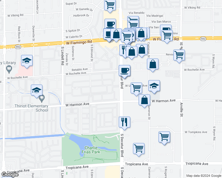 map of restaurants, bars, coffee shops, grocery stores, and more near 4410 Sandy River Drive in Las Vegas