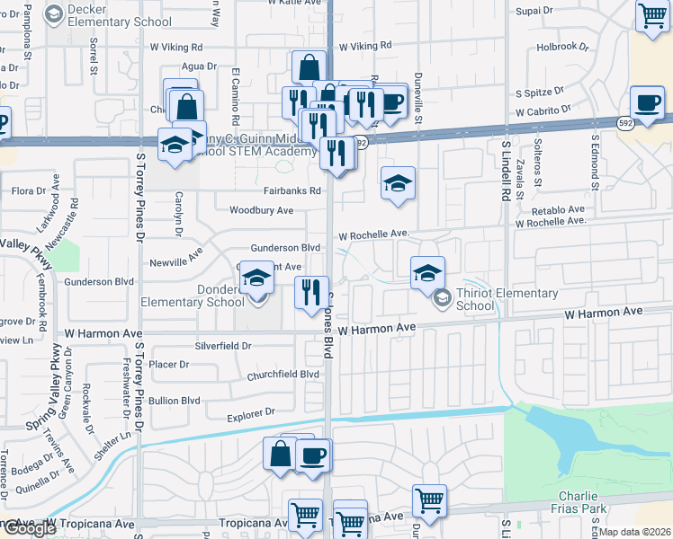 map of restaurants, bars, coffee shops, grocery stores, and more near 4400 South Jones Boulevard in Las Vegas