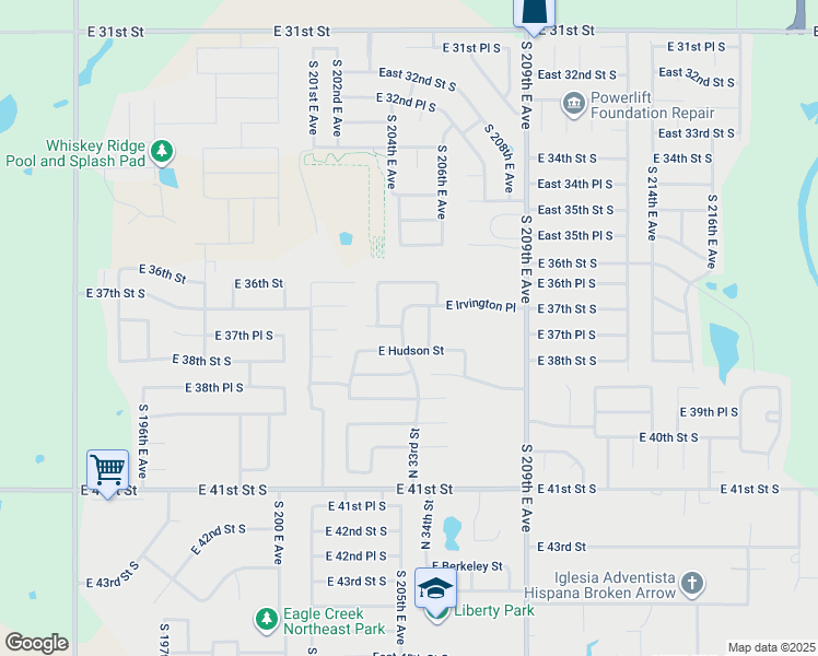 map of restaurants, bars, coffee shops, grocery stores, and more near 5712 North 34th Street in Broken Arrow
