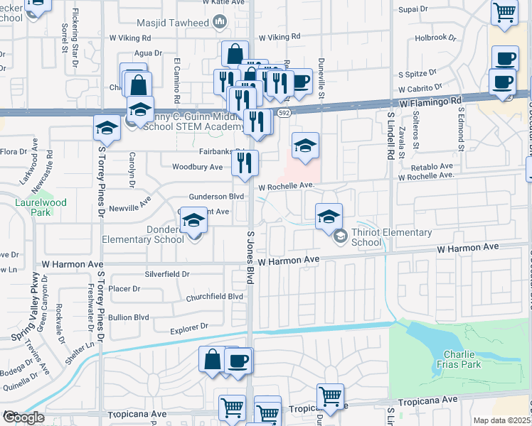map of restaurants, bars, coffee shops, grocery stores, and more near 4400 South Jones Boulevard in Las Vegas