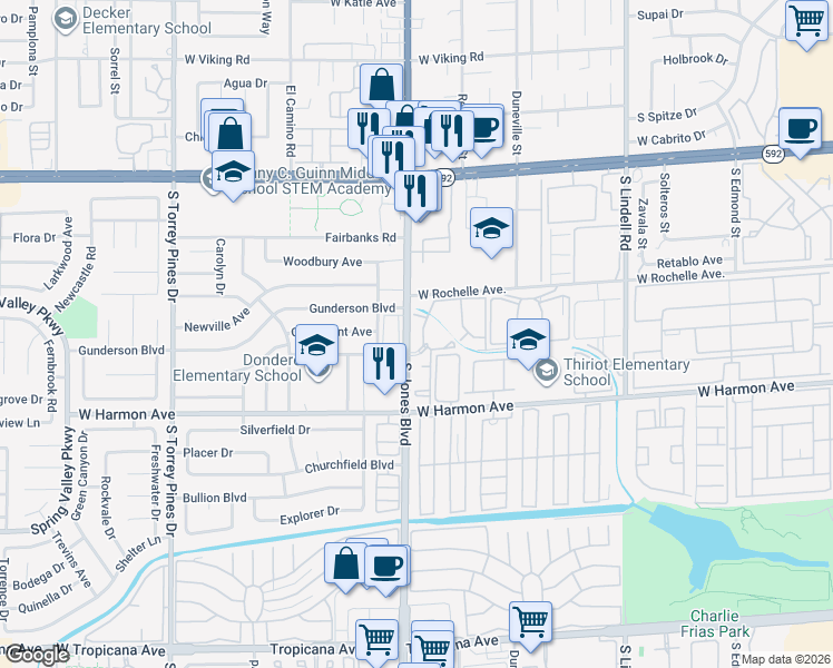 map of restaurants, bars, coffee shops, grocery stores, and more near 4400 South Jones Boulevard in Las Vegas