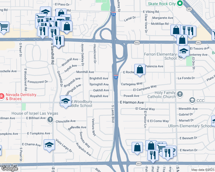 map of restaurants, bars, coffee shops, grocery stores, and more near 4389 Bluecrest Road in Las Vegas