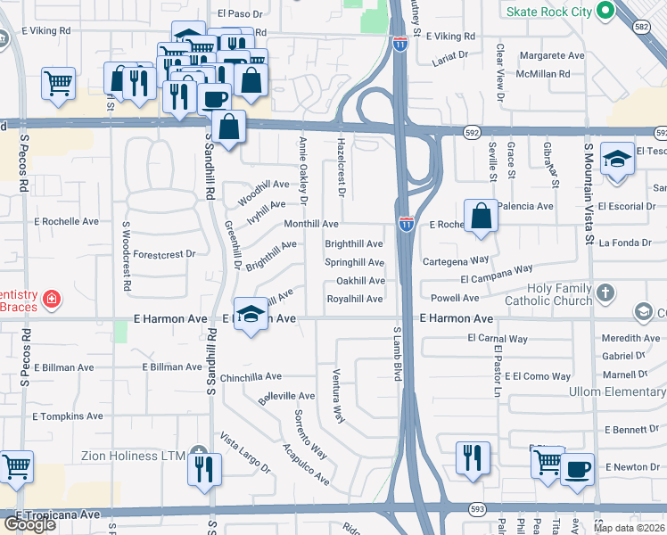 map of restaurants, bars, coffee shops, grocery stores, and more near 4061 Springhill Avenue in Las Vegas