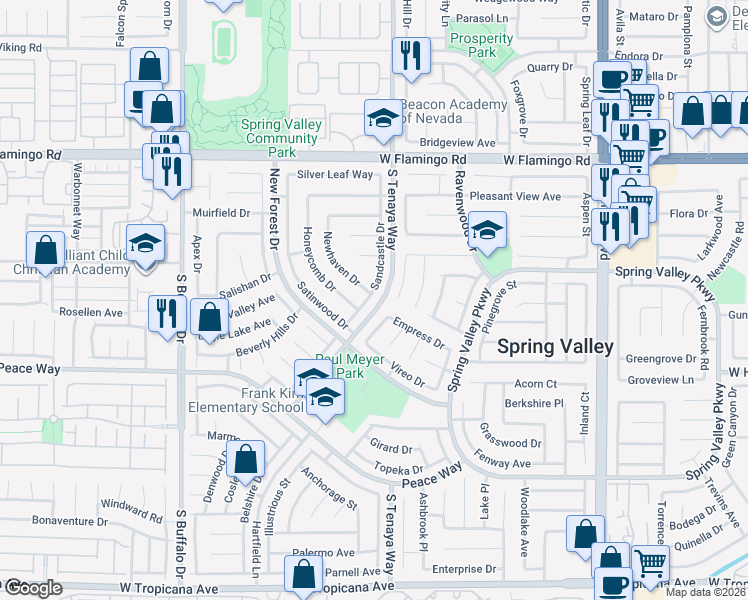 map of restaurants, bars, coffee shops, grocery stores, and more near 4376 Sandcastle Drive in Las Vegas