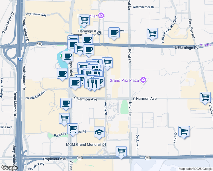 map of restaurants, bars, coffee shops, grocery stores, and more near 200 Audrie Street in Las Vegas