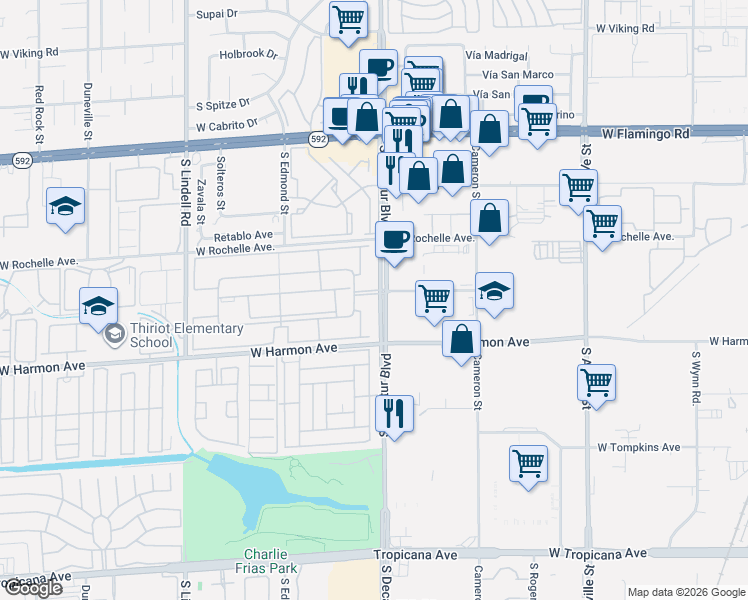 map of restaurants, bars, coffee shops, grocery stores, and more near 4430 Sandy River Drive in Las Vegas