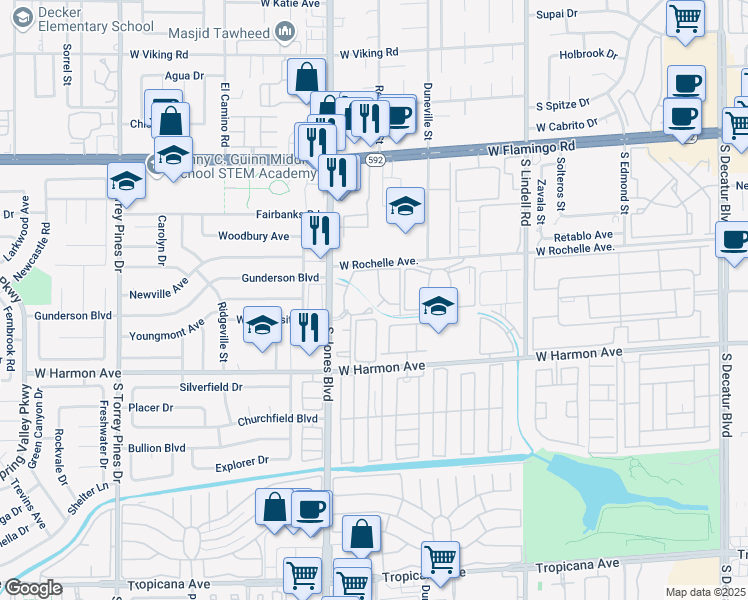 map of restaurants, bars, coffee shops, grocery stores, and more near 4400 South Jones Boulevard in Las Vegas