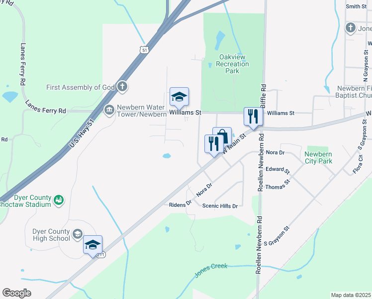 map of restaurants, bars, coffee shops, grocery stores, and more near 887 Torrey Pine Cove in Newbern