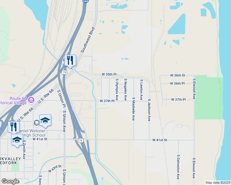 map of restaurants, bars, coffee shops, grocery stores, and more near 3648 South Olympia Avenue in Tulsa