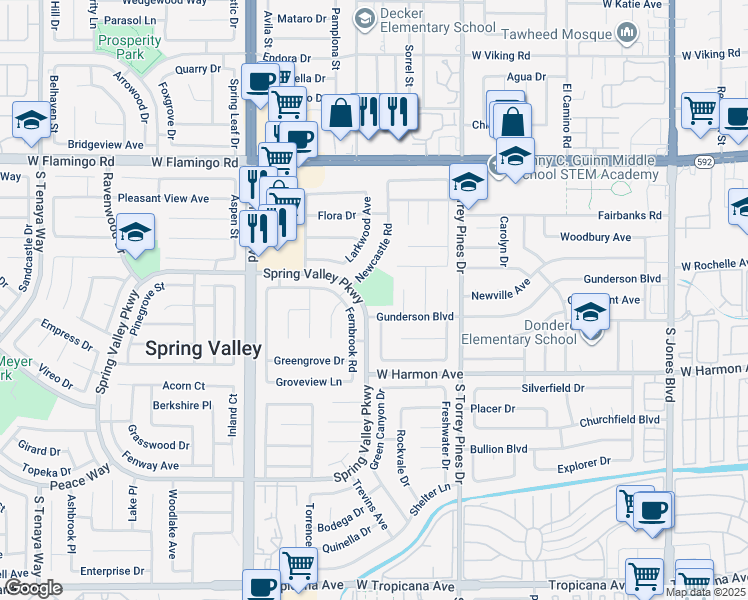 map of restaurants, bars, coffee shops, grocery stores, and more near 4300 Newcastle Road in Las Vegas