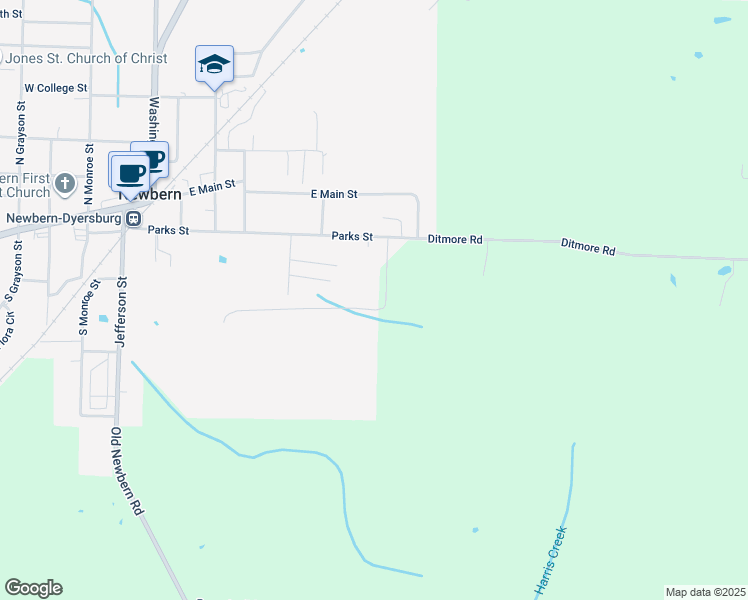 map of restaurants, bars, coffee shops, grocery stores, and more near 215 McDonald St in Newbern