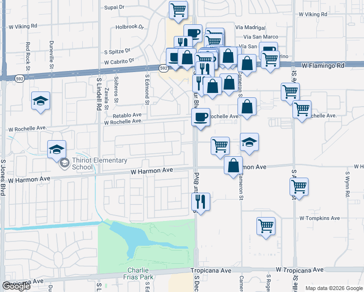 map of restaurants, bars, coffee shops, grocery stores, and more near 4410 Sandy River Drive in Las Vegas