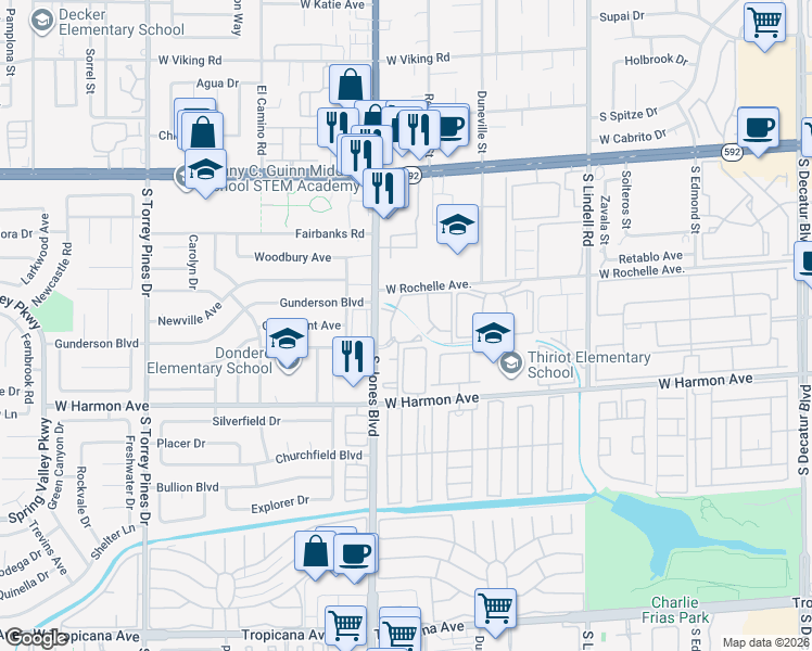 map of restaurants, bars, coffee shops, grocery stores, and more near 4400 South Jones Boulevard in Las Vegas