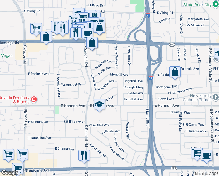 map of restaurants, bars, coffee shops, grocery stores, and more near 3910 Springhill Avenue in Las Vegas