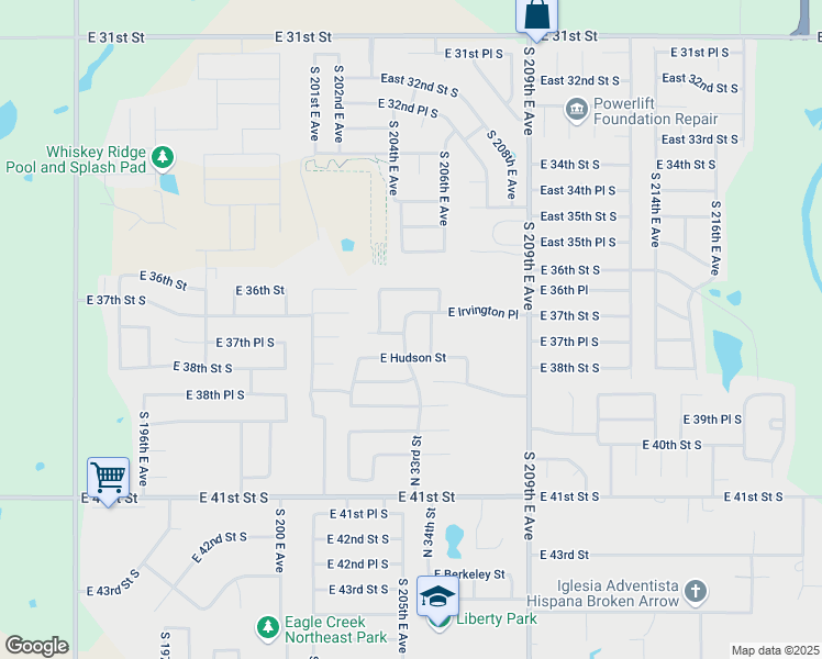 map of restaurants, bars, coffee shops, grocery stores, and more near 5803 North 33rd Street in Broken Arrow