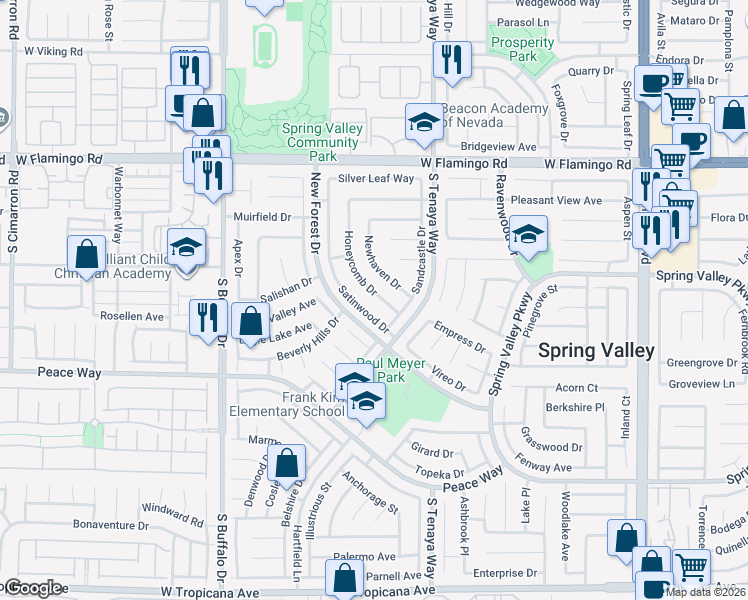map of restaurants, bars, coffee shops, grocery stores, and more near 4433 Honeycomb Drive in Las Vegas