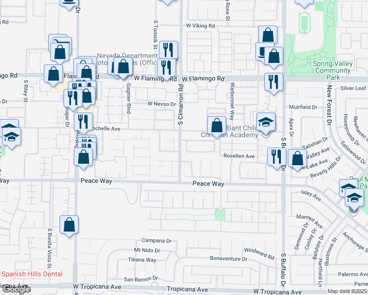 map of restaurants, bars, coffee shops, grocery stores, and more near 4365 Mesa Hill Drive in Las Vegas