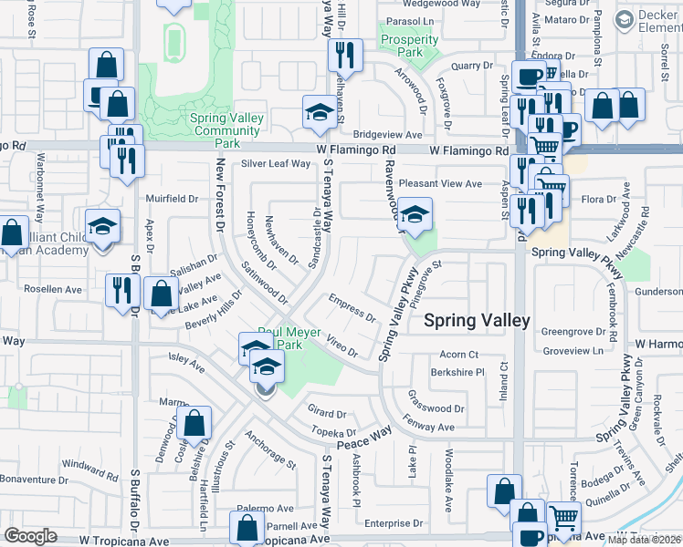 map of restaurants, bars, coffee shops, grocery stores, and more near 4363 Sunnyview Court in Las Vegas