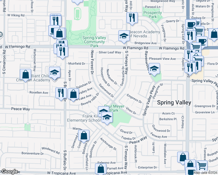 map of restaurants, bars, coffee shops, grocery stores, and more near 4433 Honeycomb Drive in Las Vegas