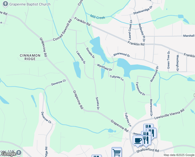 map of restaurants, bars, coffee shops, grocery stores, and more near 199 Sonata Drive in Lewisville