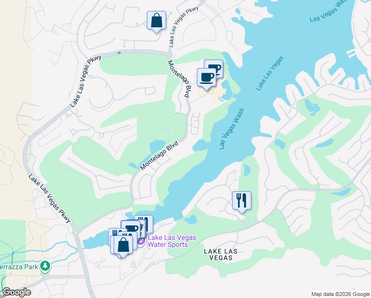 map of restaurants, bars, coffee shops, grocery stores, and more near 75 Montelago Boulevard in Henderson