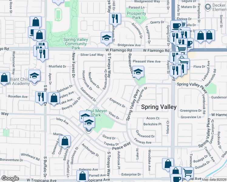 map of restaurants, bars, coffee shops, grocery stores, and more near 4363 Sunnyview Court in Las Vegas