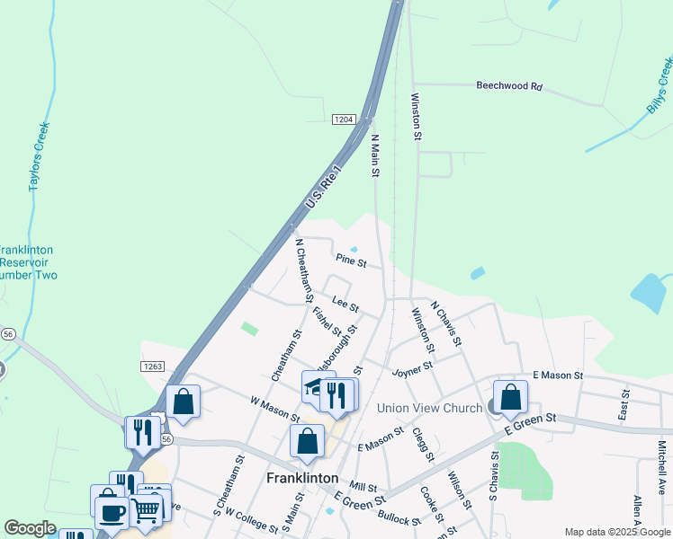 map of restaurants, bars, coffee shops, grocery stores, and more near 10 Ramey Circle in Franklinton