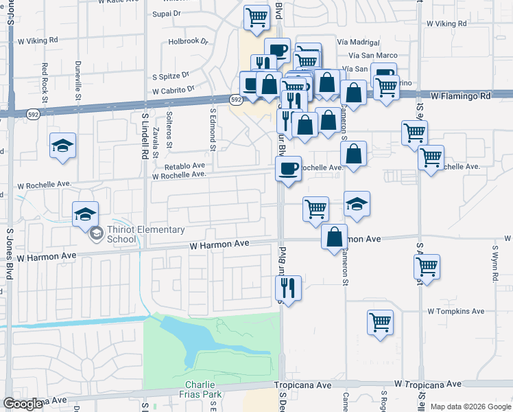 map of restaurants, bars, coffee shops, grocery stores, and more near 4410 Sandy River Drive in Las Vegas