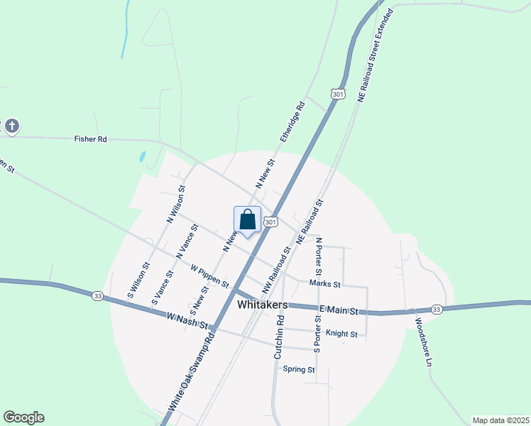 map of restaurants, bars, coffee shops, grocery stores, and more near 201 West Taylor Street in Whitakers