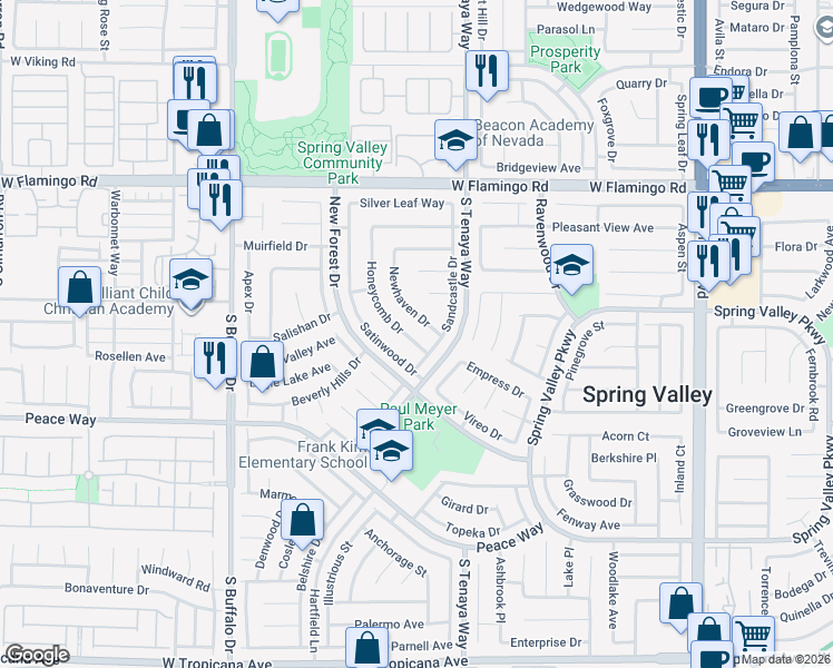 map of restaurants, bars, coffee shops, grocery stores, and more near 4433 Honeycomb Drive in Las Vegas