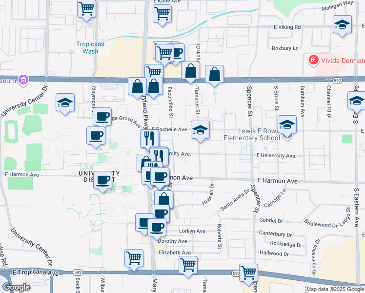 map of restaurants, bars, coffee shops, grocery stores, and more near 4386 Escondido Street in Las Vegas
