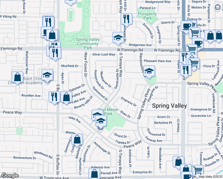 map of restaurants, bars, coffee shops, grocery stores, and more near 4445 Newhaven Drive in Las Vegas